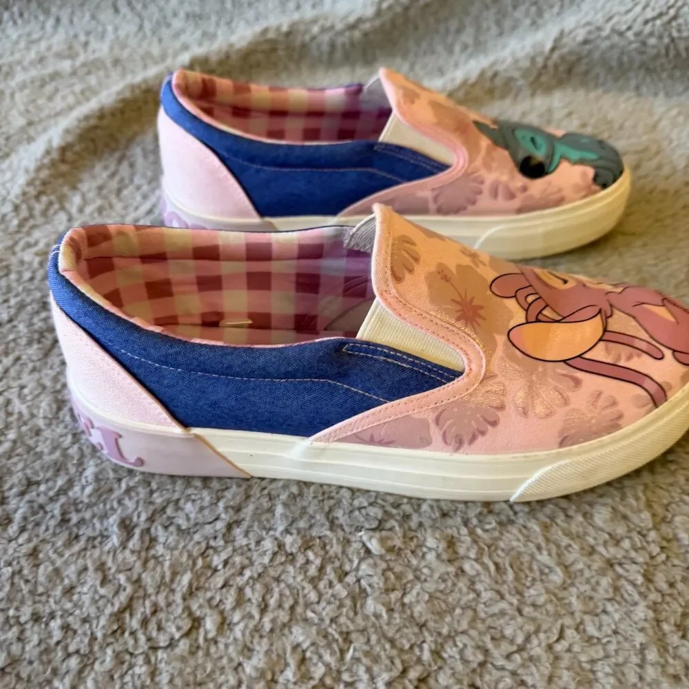 DISNEY Stitch & Angel Sneakers Womens 7 Low Top Slip-on Pink Shoes Ground Up